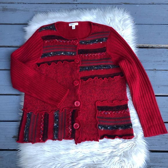Coldwater Creek Boho Acent Thread Stripes Long Sleeves Sweater Cardigan XL - Picture 1 of 11